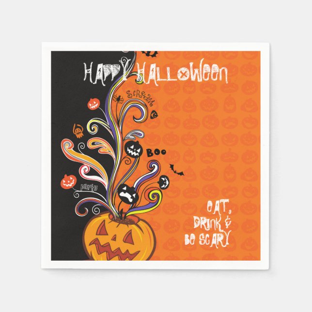 Serviette En Papier Parti d'Halloween du Citrouille d'Orange Black (Devant)