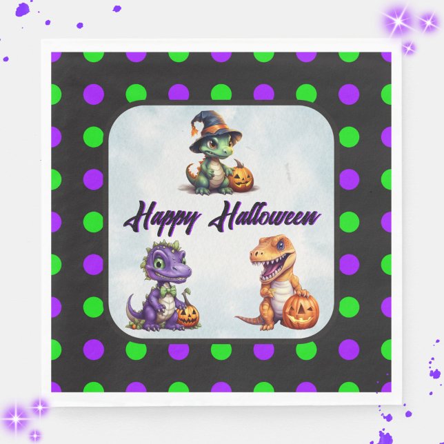 Serviette En Papier Parti Dino-Mash d'Halloween (Happy Halloween Dino Napkins with Purple Font)