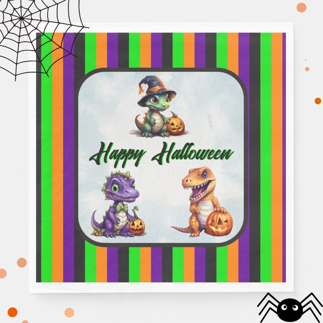 Serviette En Papier Parti Dino-Mash d'Halloween (Dinosaur Halloween Party Napkins with up and down stipres)