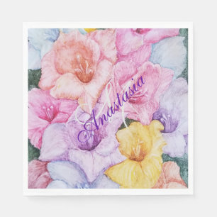 SERVIETTE EN PAPIER PARTI MONOGRAMME GLADIOLA FLEURS