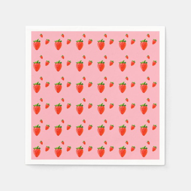 Serviette En Papier Parti rose Motif aux fraises rouges (Devant)