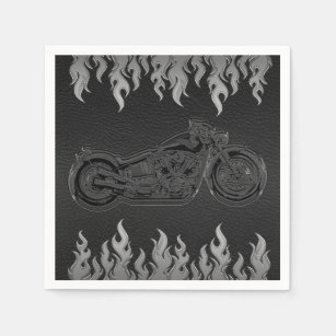 Serviette En Papier Partie argentée en cuir noire de motard de moto de