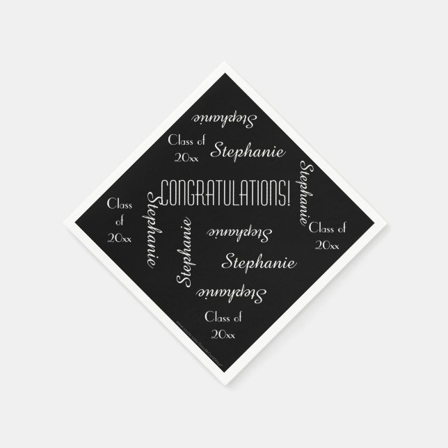 Serviette En Papier Partie de graduation, nom, classe de, noir et blan (Coin)