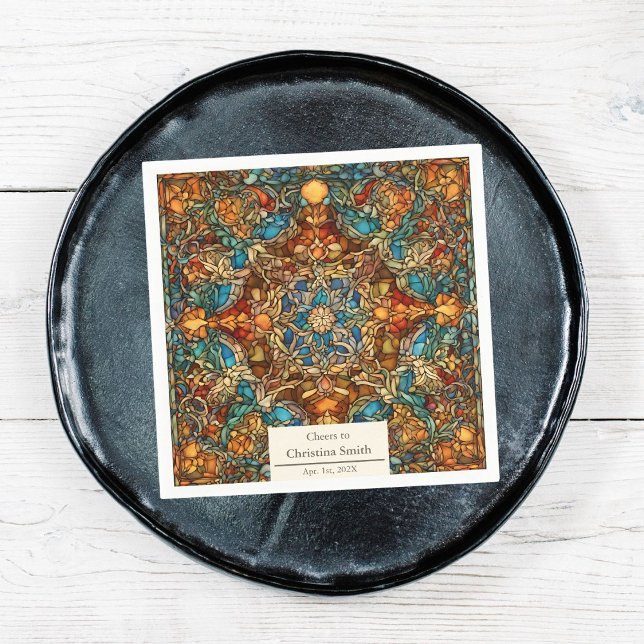 Serviette En Papier Partie de retraite en verre de mosaïque géométriqu (Geometric Mosaic Stained Glass Retirement Party Napkins)