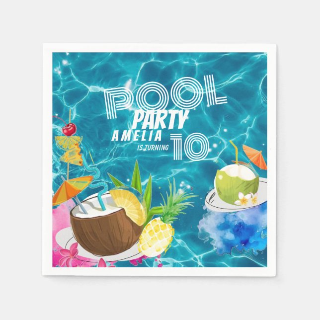 Serviette En Papier Partie du pool | Fête d'anniversaire tropicale (Devant)
