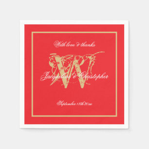 Serviette En Papier Partie Engagement Classique Monogramme Chic Red Pa