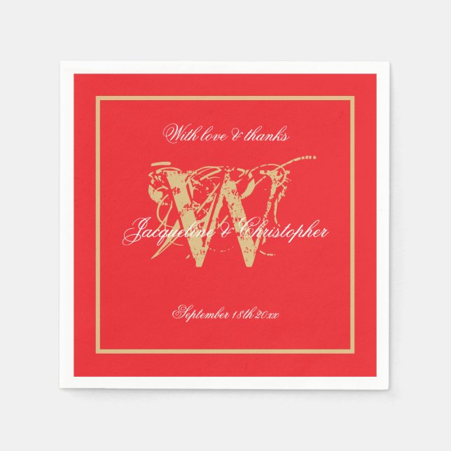 Serviette En Papier Partie Engagement Classique Monogramme Chic Red Pa (Devant)