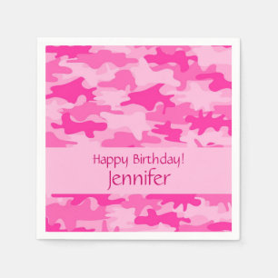 Serviette En Papier Partie rose de joyeux anniversaire de camouflage