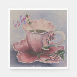 SERVIETTE EN PAPIER PARTIE ROSE DE MONOGRAMME DE TASSE DE THÉ DE FLEU