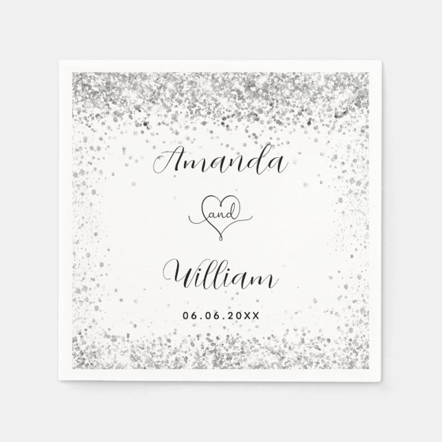 Serviette En Papier Parties scintillant argent blanc élégant mariage (Devant)