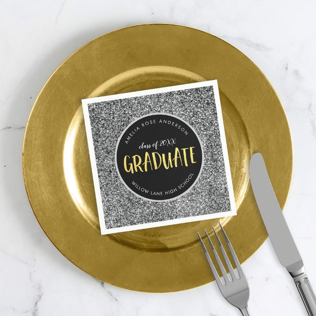 Serviette En Papier Parties scintillant Argent Faux Graduate Graduate (Créateur téléchargé)