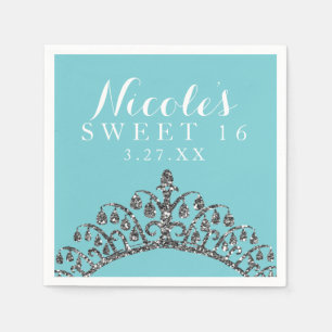 Serviette En Papier Parties scintillant Argent Faux Tiara Couronne fêt