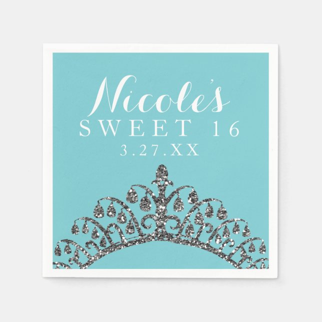 Serviette En Papier Parties scintillant Argent Faux Tiara Couronne fêt (Devant)