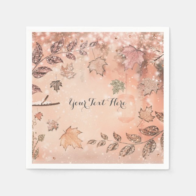 Serviette En Papier Parties scintillant Automne Feuilles Hiver Golden  (Devant)