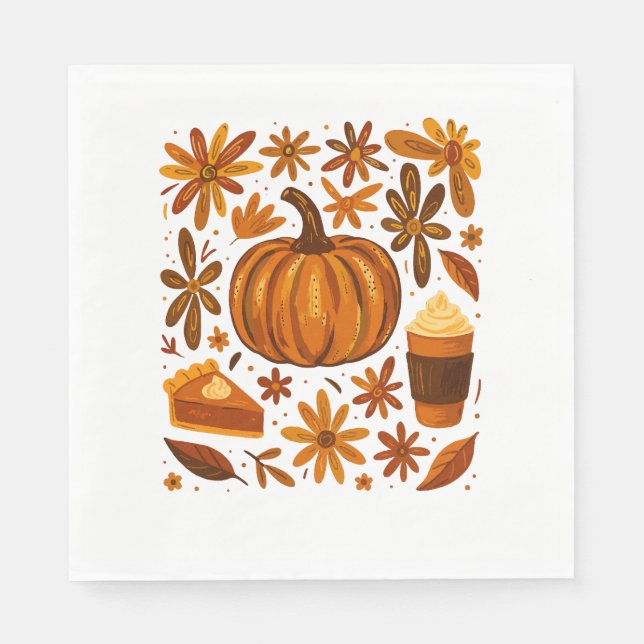 Serviette En Papier Parties scintillant Automne Floral Citrouille Than (Devant)