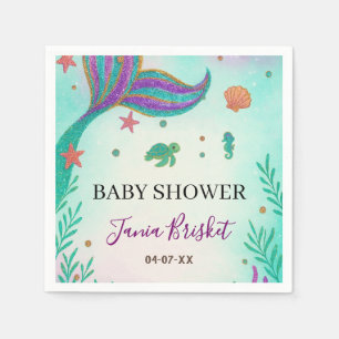Serviette En Papier Parties scintillant Baby shower sirène Turquoise