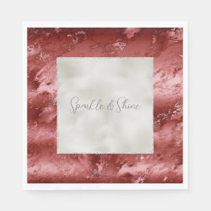 Serviette En Papier Parties scintillant blanche perle Marbre rouge Omb