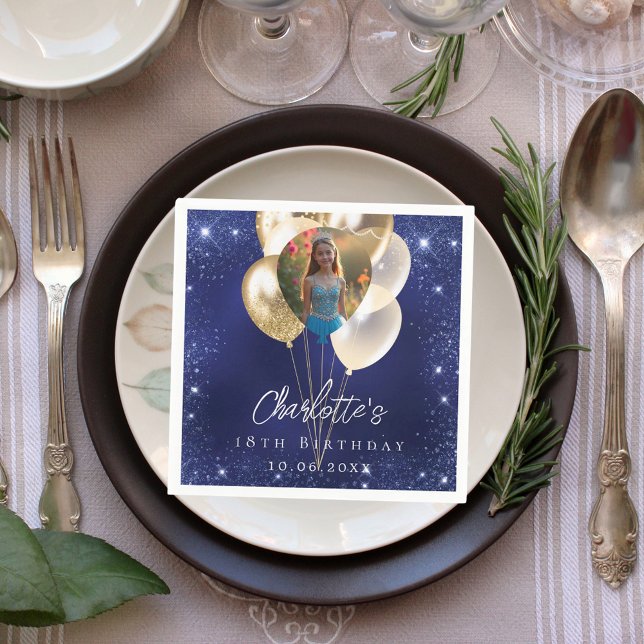 Serviette En Papier Parties scintillant bleu marine anniversaire ballo (Créateur téléchargé)