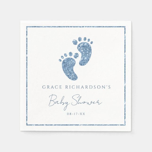 Serviette En Papier Parties scintillant bleue Baby shower pieds bébé P (Devant)