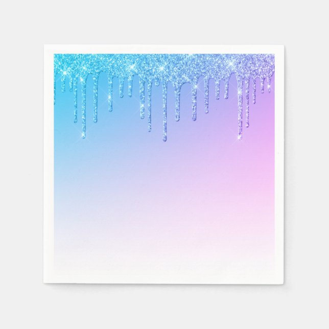 Serviette En Papier Parties scintillant bleue Ombré Glam Sparkles Part (Devant)