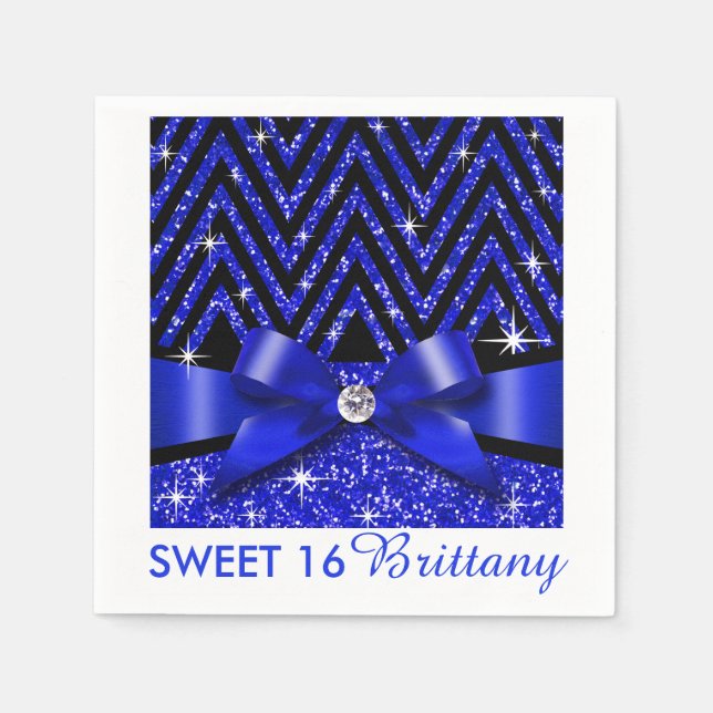 Serviette En Papier Parties scintillant Chevron Bling Diamond Bow | sa (Devant)