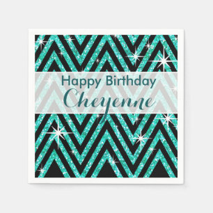 Serviette En Papier Parties scintillant Chevron Bling Glam sarcelle