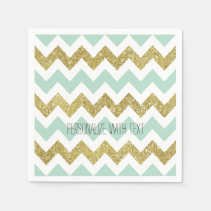 Serviette En Papier Parties scintillant Chevron Mint et Gold Faux