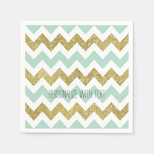 Serviette En Papier Parties scintillant Chevron Mint et Gold Faux (Devant)