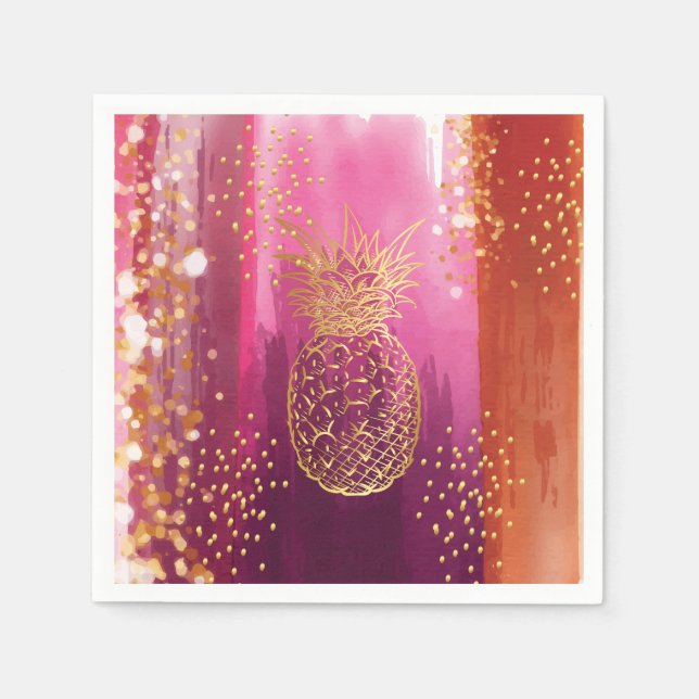 Serviette En Papier Parties scintillant d'ananas rose (Devant)