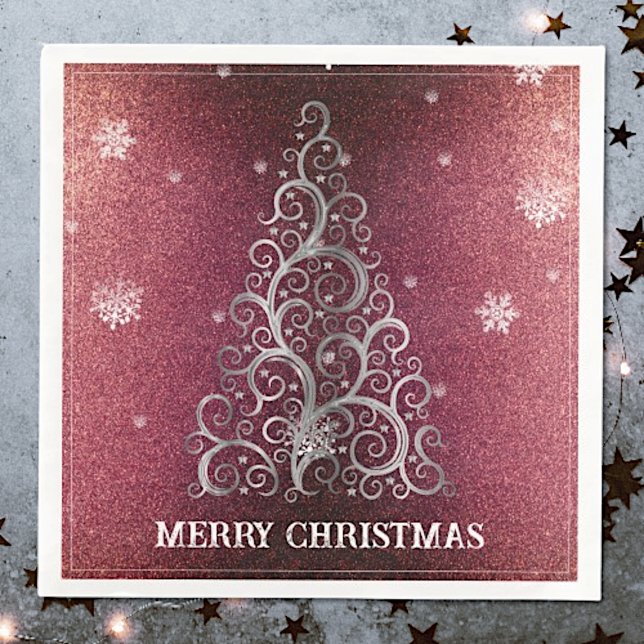Serviette En Papier Parties scintillant d'arbre de Noël et flocons de  (Red Christmas Tree Glitter and Snowflakes Napkins)