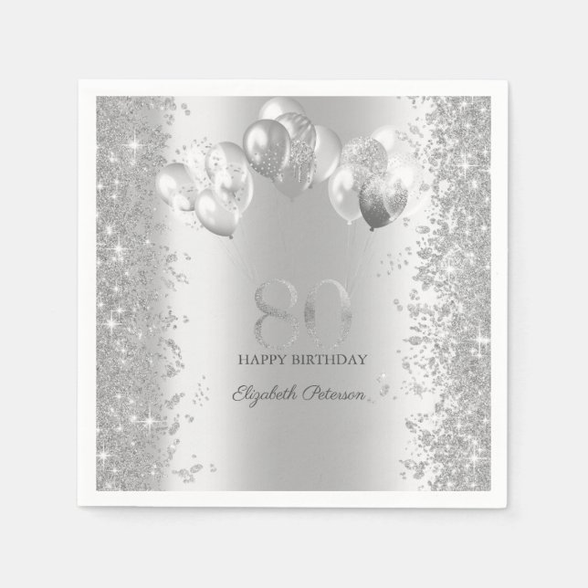 Serviette En Papier Parties scintillant d'argent Balloons Confetti 80e (Devant)