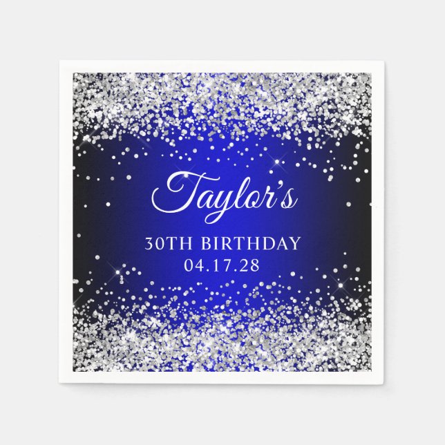 Serviette En Papier Parties scintillant d'argent Black Blue Ombre 30e  (Devant)