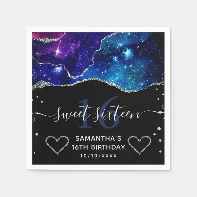 Serviette En Papier Parties scintillant d'argent bleu et violet Galaxy (Devant)