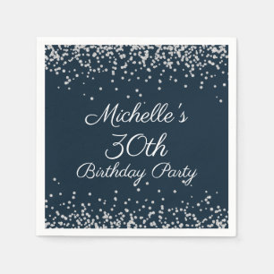 Serviette En Papier Parties scintillant d'argent bleu marine 30e fête
