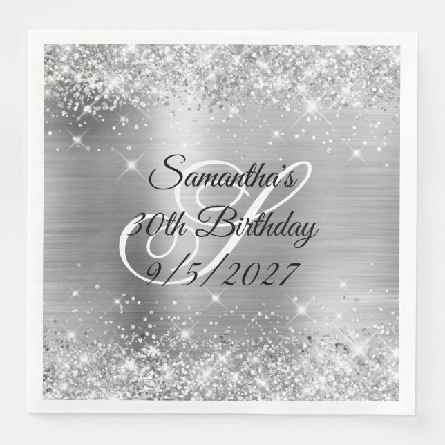 Serviette En Papier Parties scintillant d'argent et Foil 30e anniversa (Devant)