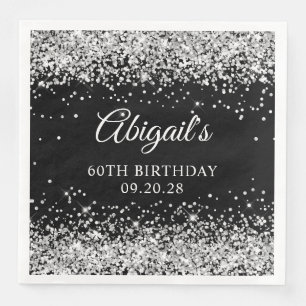 Serviette En Papier Parties scintillant d'argent et noir 60e anniversa