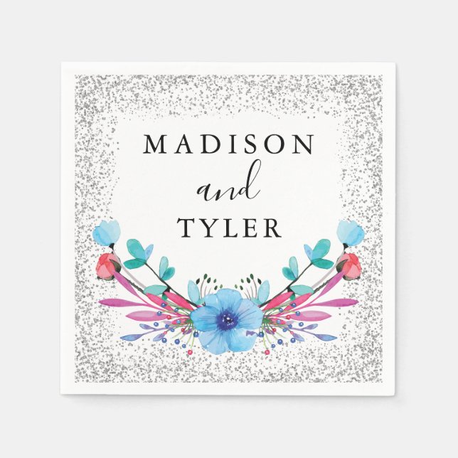 Serviette En Papier Parties scintillant d'argent étincelles Aquarelle  (Devant)