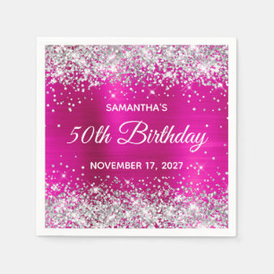 Serviette En Papier Parties scintillant d'argent Pink Hot Foil 50e ann