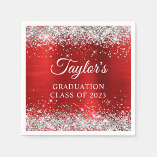 Serviette En Papier Parties scintillant d'argent Red Foil Graduation