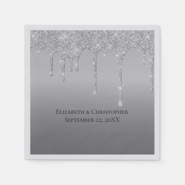 Serviette En Papier Parties scintillant de goutte d'argent Glam mariag (Devant)