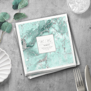 Serviette En Papier Parties scintillant de marbre Mariage Turquoise Si