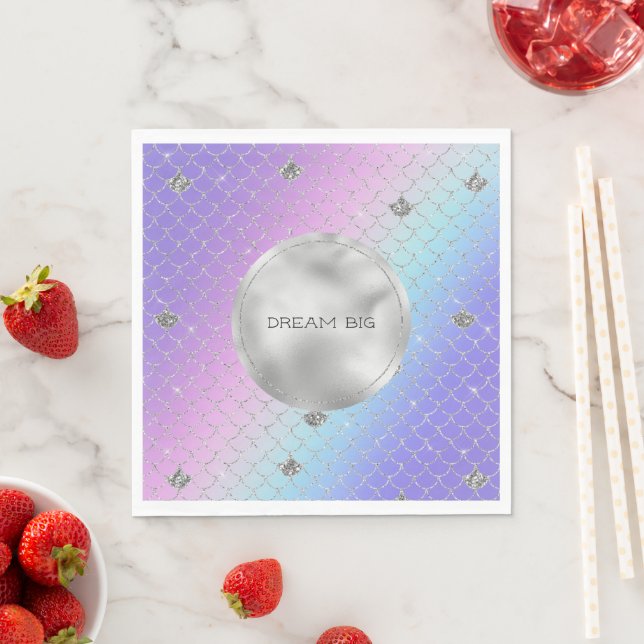 Serviette En Papier Parties scintillant de sirène d'argent d'Aqua rose (En situation)