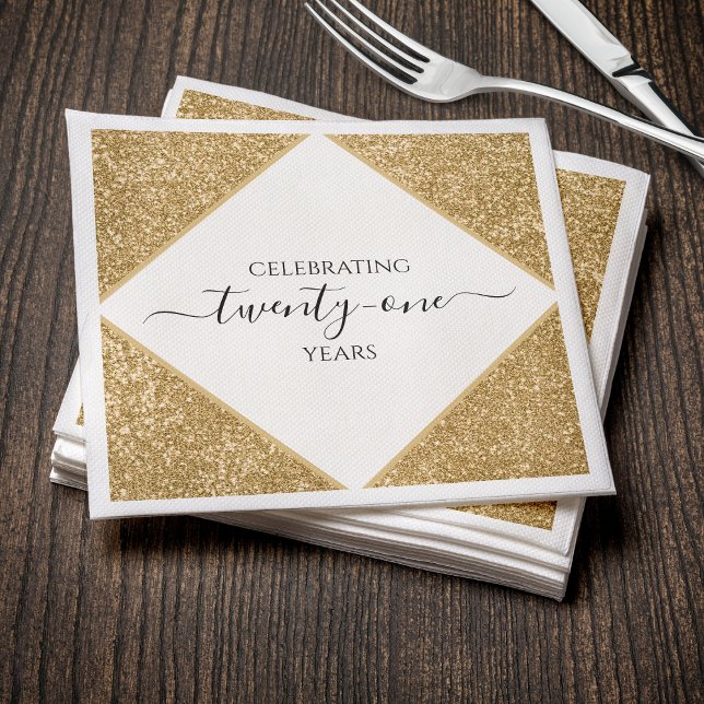 Serviette En Papier Parties scintillant d'or 21e anniversaire Joyeux f (Gold Glitter 21st Anniversary Happy Birthday Party Napkins
)