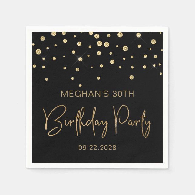 Serviette En Papier Parties scintillant d'or Confetti 30e anniversaire (Devant)