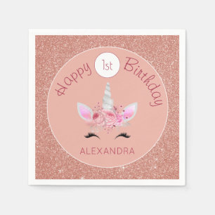 Serviette En Papier Parties scintillant d'or de rose noire Unicorn 1er