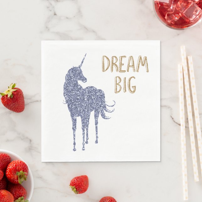 Serviette En Papier Parties scintillant d'or Dream Big Unicorn (En situation)