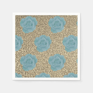 Serviette En Papier Parties scintillant d'or Dusty Blue Rose Mariage F