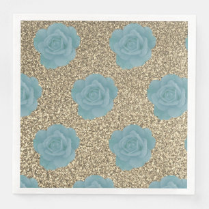 Serviette En Papier Parties scintillant d'or Dusty Blue Rose Mariage F