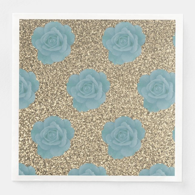 Serviette En Papier Parties scintillant d'or Dusty Blue Rose Mariage F (Devant)