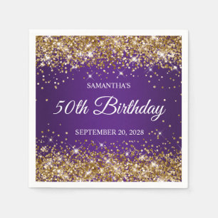Serviette En Papier Parties scintillant d'or et Royal Purple 50e anniv